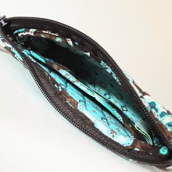 Vera Bradley Java Blue Wristlet One Inside Pocket Brown Turquoise Blue Print - Picture 5 of 6
